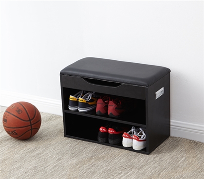 Yak About It Compact Shoe Rack Bench with Top Cushion - Black 