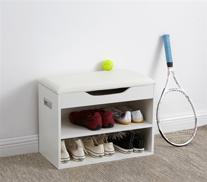 Yak About It Compact Shoe Rack Bench with Top Cushion - White 