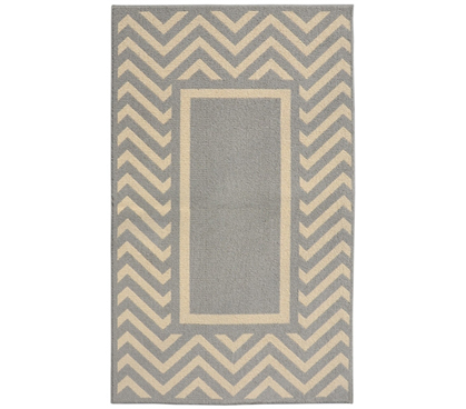 Chevron Frame College Rug - Silver and Ivory 