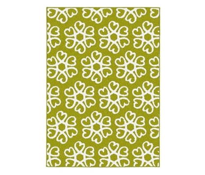 Hearts Blossom Rug - Lime Green and White 