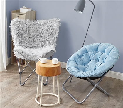 Oversized Butterfly Chair - Mega Furry Plush Glacier Gray 