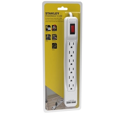 Power Max - 6-Outlet Surge Protector With 2 USB 