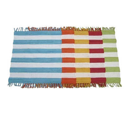 Hand-Woven Striped Rug - Pure Cotton 