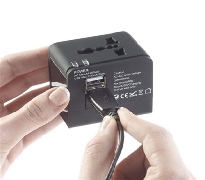 International Adapter Cube With Dual USB Ports 