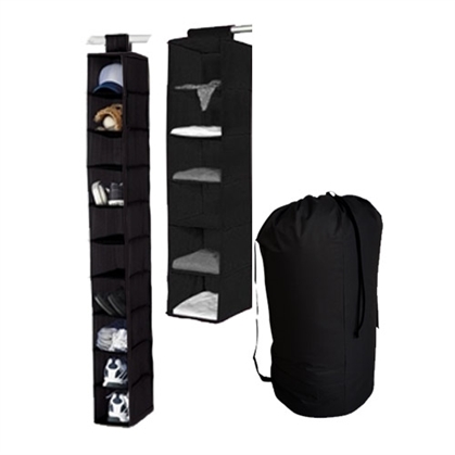 TUSK 3-Piece College Closet Set - Black (Hanging Shoe Version) 