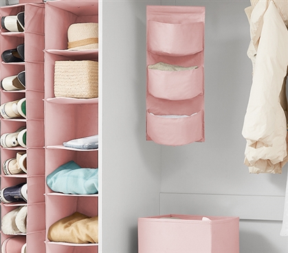 TUSK 3-Piece College Closet Set - Rose Quartz (Hanging Shelves Version) 