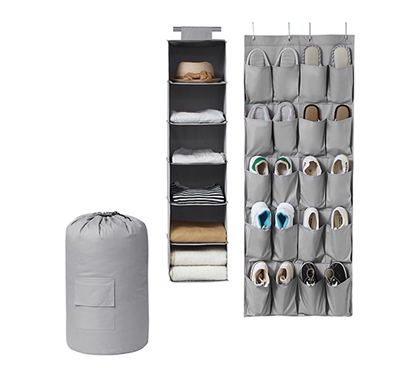 TUSK 3-Piece College Closet Pack - Gray (Over Door Shoe Version) 