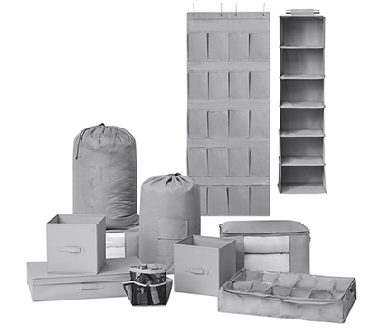 11PC Complete Dorm Organization Set - TUSK Storage - Gray 
